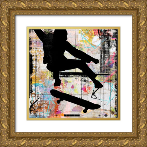 Extreme Skate Boarder 1 Gold Ornate Wood Framed Art Print with Double Matting by LightBoxJournal