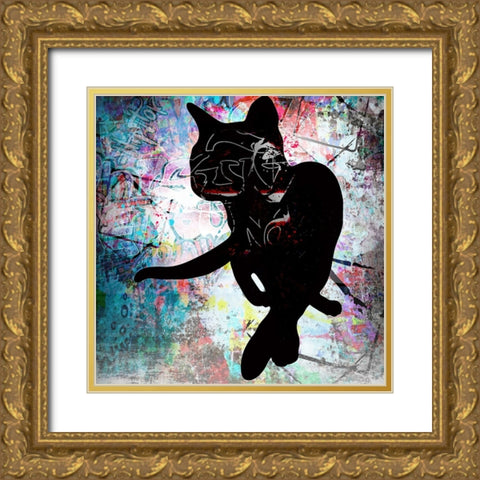 Playful Kitty 5 Gold Ornate Wood Framed Art Print with Double Matting by LightBoxJournal