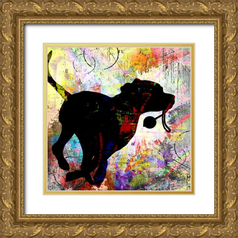 Playful Puppy 1 Gold Ornate Wood Framed Art Print with Double Matting by LightBoxJournal