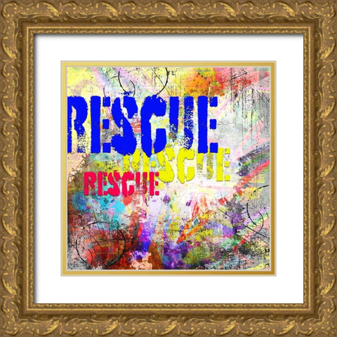 Playful Puppy Rescue Sign 1 Gold Ornate Wood Framed Art Print with Double Matting by LightBoxJournal