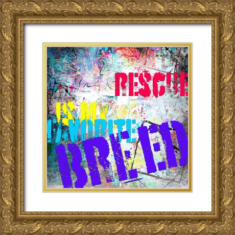 Playful Puppy Rescue Sign 2 Gold Ornate Wood Framed Art Print with Double Matting by LightBoxJournal