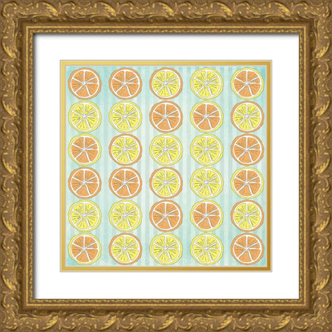 Summer time Lemon Pattern 2 Gold Ornate Wood Framed Art Print with Double Matting by LightBoxJournal