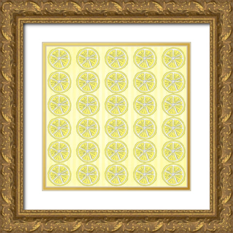Summer time Lemon Pattern Gold Ornate Wood Framed Art Print with Double Matting by LightBoxJournal