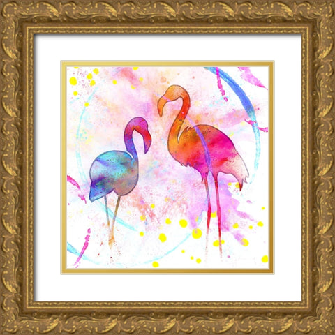 Painted Pink Flamingo Gold Ornate Wood Framed Art Print with Double Matting by LightBoxJournal