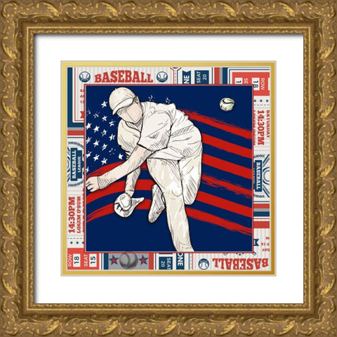 American Baseball player 02 Gold Ornate Wood Framed Art Print with Double Matting by LightBoxJournal