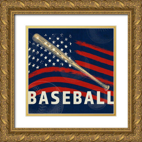 Vintage Baseball Sign 02 Gold Ornate Wood Framed Art Print with Double Matting by LightBoxJournal