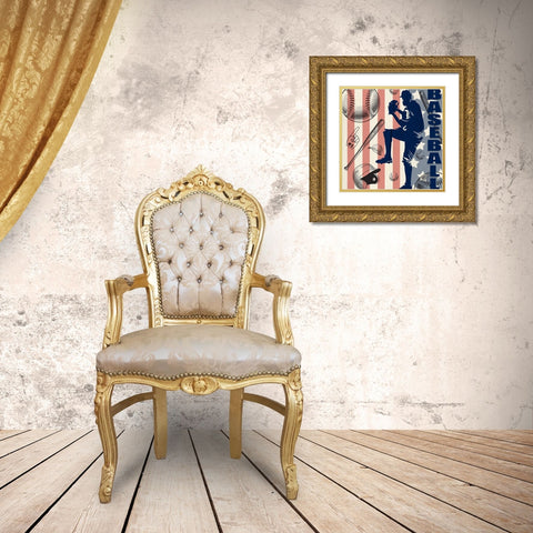 Vintage Baseball Sign 04 Gold Ornate Wood Framed Art Print with Double Matting by LightBoxJournal