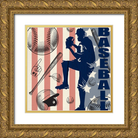 Vintage Baseball Sign 04 Gold Ornate Wood Framed Art Print with Double Matting by LightBoxJournal