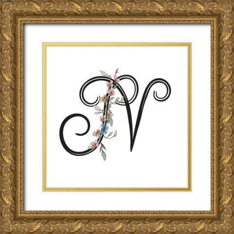 N Gold Ornate Wood Framed Art Print with Double Matting by LightBoxJournal