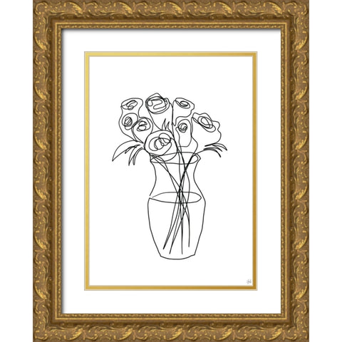 Floral Bunch 2 Gold Ornate Wood Framed Art Print with Double Matting by Line and Brush