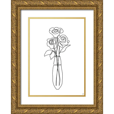 Floral Bunch 3 Gold Ornate Wood Framed Art Print with Double Matting by Line and Brush