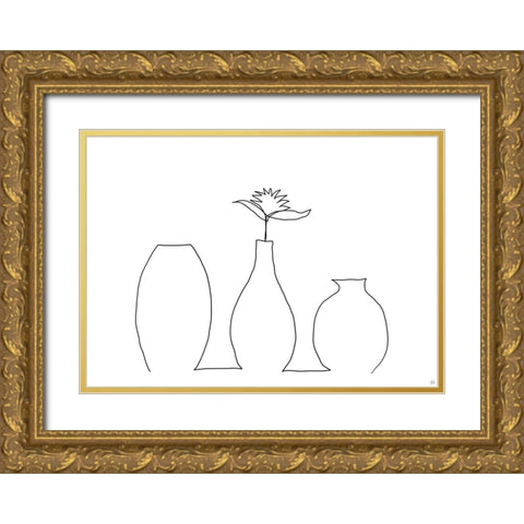 Floral Set Still Life 1 Gold Ornate Wood Framed Art Print with Double Matting by Line and Brush