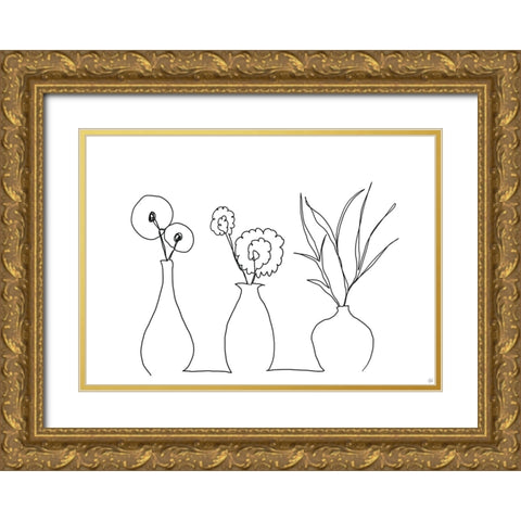 Floral Set Still Life 4 Gold Ornate Wood Framed Art Print with Double Matting by Line and Brush