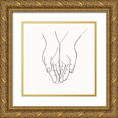 Holding Hands 3 Gold Ornate Wood Framed Art Print with Double Matting by Line and Brush