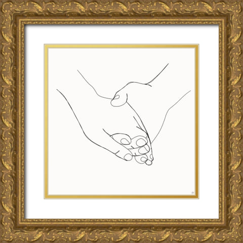 Holding Hands 4 Gold Ornate Wood Framed Art Print with Double Matting by Line and Brush