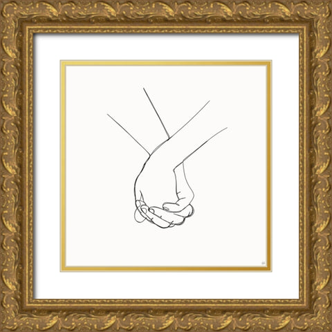 Holding Hands 5 Gold Ornate Wood Framed Art Print with Double Matting by Line and Brush
