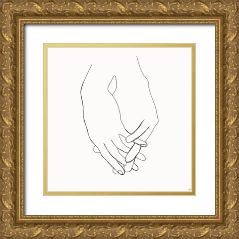 Holding Hands 6 Gold Ornate Wood Framed Art Print with Double Matting by Line and Brush