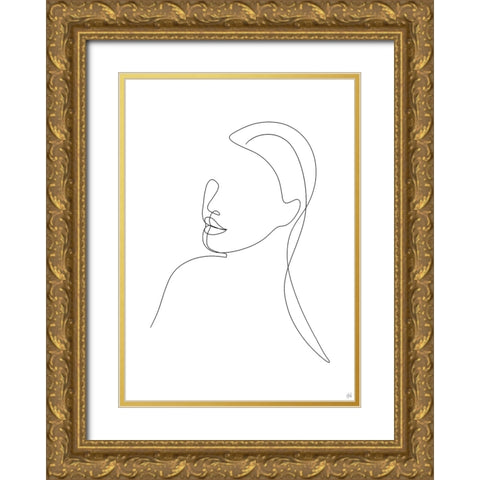 Line Lady Portrait 1 Gold Ornate Wood Framed Art Print with Double Matting by Line and Brush