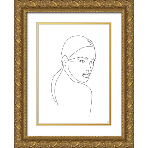 Line Lady Portrait 2 Gold Ornate Wood Framed Art Print with Double Matting by Line and Brush