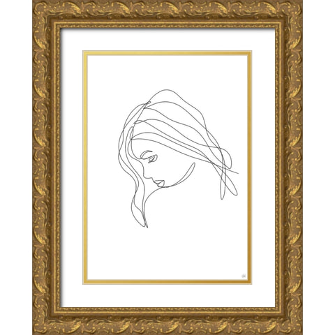 Line Lady Portrait 4 Gold Ornate Wood Framed Art Print with Double Matting by Line and Brush