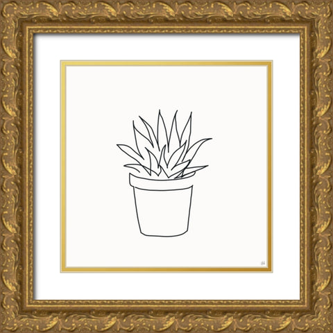 Line Succulent 2 Gold Ornate Wood Framed Art Print with Double Matting by Line and Brush