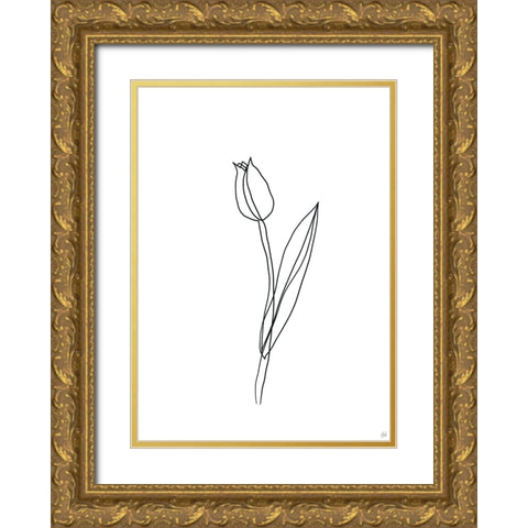 Line Tulips 2 Gold Ornate Wood Framed Art Print with Double Matting by Line and Brush