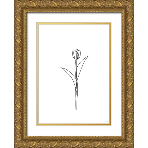 Line Tulips 3 Gold Ornate Wood Framed Art Print with Double Matting by Line and Brush