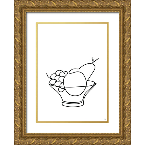 Still Life Fruit Bowl Gold Ornate Wood Framed Art Print with Double Matting by Line and Brush