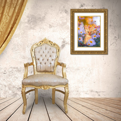 Fox in Garden Gold Ornate Wood Framed Art Print with Double Matting by Love Grams