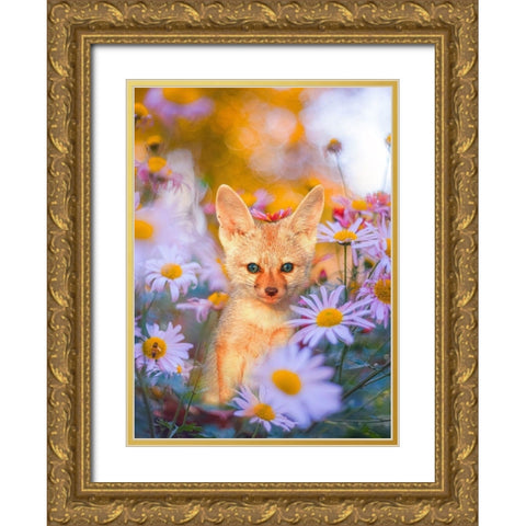 Fox in Garden Gold Ornate Wood Framed Art Print with Double Matting by Love Grams