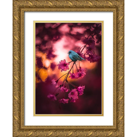 Cherry Blossoms Gold Ornate Wood Framed Art Print with Double Matting by Love Grams