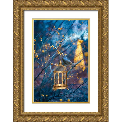 Golden Cage Gold Ornate Wood Framed Art Print with Double Matting by Love Grams