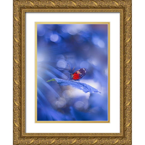 Blue Light Gold Ornate Wood Framed Art Print with Double Matting by Love Grams