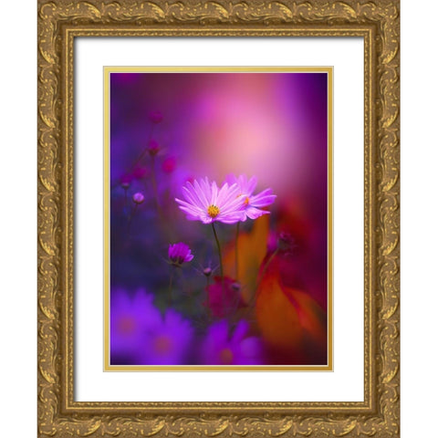 Cosmos in Purple Gold Ornate Wood Framed Art Print with Double Matting by Love Grams