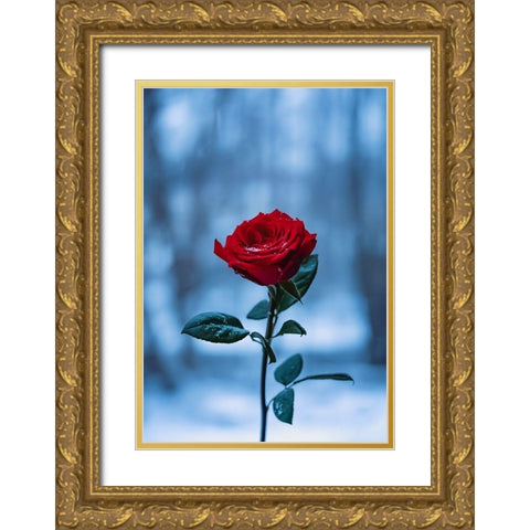 Winter Rose Gold Ornate Wood Framed Art Print with Double Matting by Love Grams