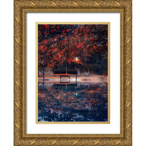 Along the Canal Gold Ornate Wood Framed Art Print with Double Matting by Love Grams