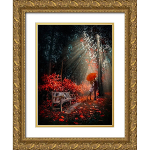 At the Park Gold Ornate Wood Framed Art Print with Double Matting by Love Grams