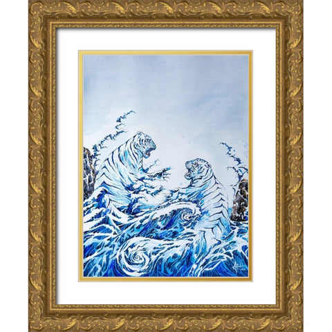 The Crashing Waves Gold Ornate Wood Framed Art Print with Double Matting by Allante, Marc