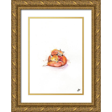 Foucaults Foxes Gold Ornate Wood Framed Art Print with Double Matting by Allante, Marc