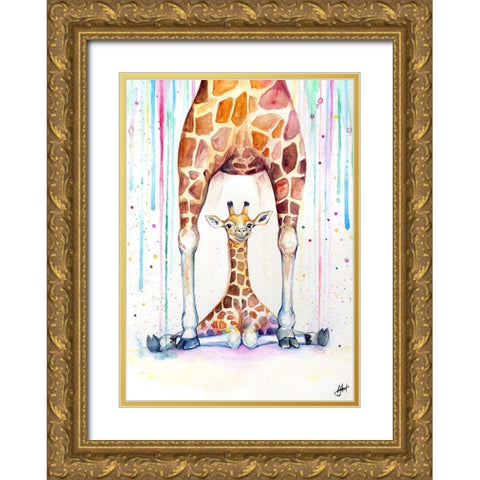 Gorgeous Giraffes (Rain) Gold Ornate Wood Framed Art Print with Double Matting by Allante, Marc