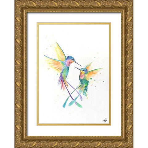 Happy Hummingbirds Gold Ornate Wood Framed Art Print with Double Matting by Allante, Marc