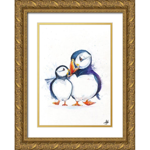 Parading Puffins (Signed) Gold Ornate Wood Framed Art Print with Double Matting by Allante, Marc