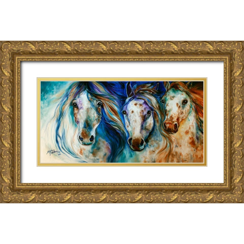 3 Wild Appaloosa Horses Gold Ornate Wood Framed Art Print with Double Matting by Baldwin, Marcia