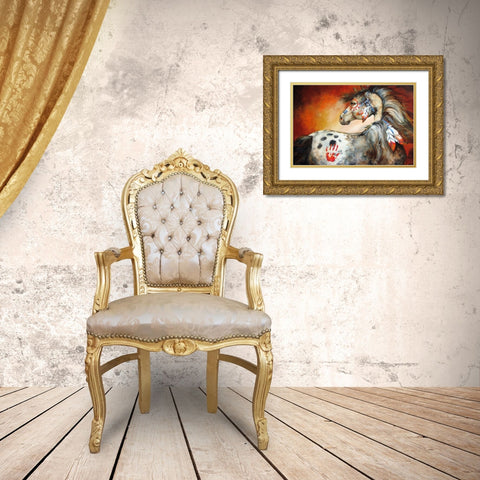 4 Feathers Indian War Pony Gold Ornate Wood Framed Art Print with Double Matting by Baldwin, Marcia