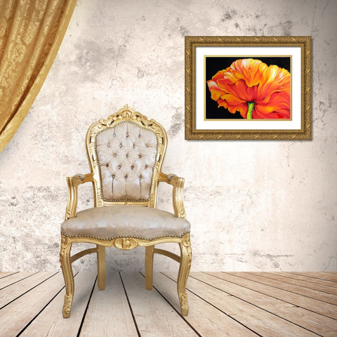 A Single Poppy Gold Ornate Wood Framed Art Print with Double Matting by Baldwin, Marcia