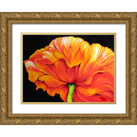 A Single Poppy Gold Ornate Wood Framed Art Print with Double Matting by Baldwin, Marcia