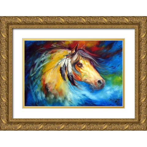 Blue Thunder War Pony Gold Ornate Wood Framed Art Print with Double Matting by Baldwin, Marcia