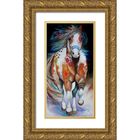 Brave The Indian War Horse Gold Ornate Wood Framed Art Print with Double Matting by Baldwin, Marcia