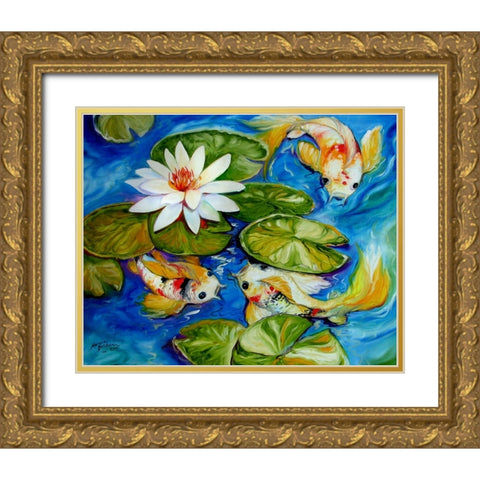 Dance Of The Koi 2 Gold Ornate Wood Framed Art Print with Double Matting by Baldwin, Marcia