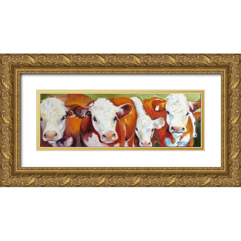 Fab Five Cows Gold Ornate Wood Framed Art Print with Double Matting by Baldwin, Marcia